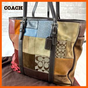 COACH パッチワーク トートバック レザー スウェード シグネチャー　1スタ1円スタート