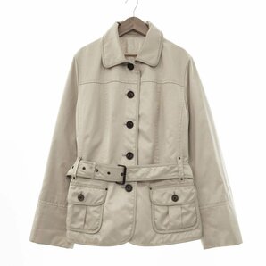 ★激レア BURBERRY LONDON バーバリーロンドン 長袖 レザーパイピング ミリタリージャケット レディース46 ベージュFC169-900-42 2BB/90941の画像1