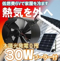 温度調整機別売　電気代０円ソーラー換気扇・暖房・冷房のコストダウンに！電気代0円で動く 37cm換気扇 30Wソーラーパネル付 静音設計_画像1