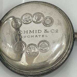 #9801 懐中時計 R.SCHMID アール・シュミッド NEUCHATEL 銀製 800刻印 スモセコ 手巻 ジャンク品 現状品の画像6