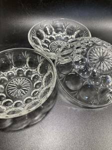 [ad2304009.12] retro pretty * glass made salad ball ice plate pastry plate desert plate Showa Retro interior diameter approximately 14cm 3 piece 