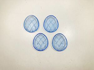 【ad2304009.6】コレクターさん必見☆アンティーク　レトロ　可愛い　ガラス製　小皿　菓子皿　小物入れ　ブルー　最大横幅　約10cm ４枚