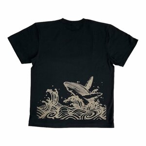 [江戸てん]一点もの Tシャツ 5.6オンス コットン100％ 和柄 抜染 黒　鯨　メンズ L