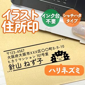 「ハリネズミ」イラスト住所印｜4行まで文字入れ出来る♪アドレススタンプ