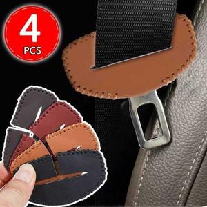  seat belt buckle protection original leather scratch prevention cover left right rom and rear (before and after) 4 piece set 
