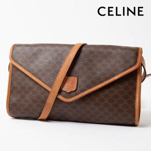 ★1円スタート★CELINE セリーヌ ショルダーバッグ 肩がけバッグ メッセンジャーバッグ マカダム柄 ブラウン系 レディース メンズシ14 