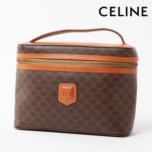 極美品★CELINE セリーヌ マカダム PVC カーフ レザー 本革 バニティ ハンド ブラウン キャメル G金具 ヴィンテージ