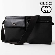 1円★GUCCI グッチ 28566 200047 GG柄 GGキャンバス×レザー ウエストポーチ ボディバッグ レディース メンズ ブラック系 523-5_画像1