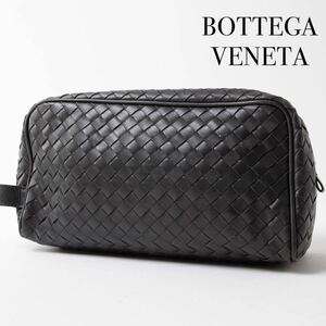 1円★BOTTEGA VENETA ボッテガヴェネタ イントレチャート レザー クラッチバッグ セカンドバッグ マルチケース メンズ ブラック系 526-8