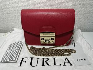 未使用　フルラ メトロポリス ミニ チェーン ショルダーバッグ レザー レッド METROPOLIS MINI FURLA