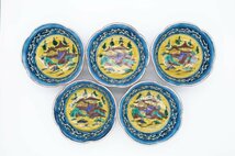 九谷焼 角福 色絵 絵付 丸皿 5枚セット 骨董 美術品 陶芸 陶器 和食器 1857_画像4