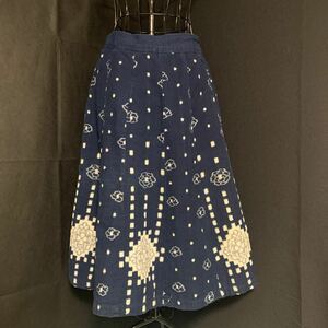 レトロ☆スカート のら着 野良着 生地 刺し子 リメイク 素材 ハンドメイド 古布 型染め 絣 手作り パッチワーク かすり(9320)