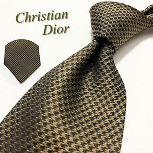 【極美品】Christian Dior クリスチャンディオール ネクタイ 総柄 剣先ブランドロゴ トロッター メンズ スーツ 光沢 ハイブランド 高級