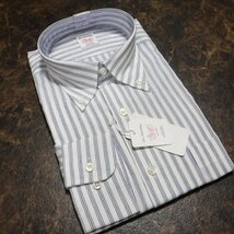 TT273 百貨店モデル SHIRT MAKER CHOYA 定価14300円 日本製 ストライプ 綿リネン ボタンダウン長袖ドレスシャツ 新品 41-80 L チョーヤ_画像2