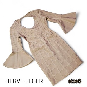 【新品タグ付き】HERVE LEGER ミニワンピースドレス　レディース　ベージュ　sizeS