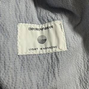 【美品】EMPORIO ARMANI アルマーニ 綿メンズジャケット パンツ セットアップ ホワイト×ブルーストライプ size48 クリーニング済みの画像6