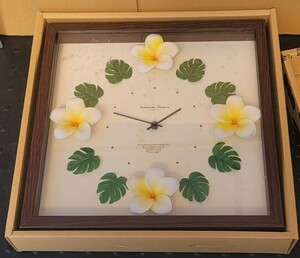 ハワイアン フラワー プルメリア 時計 掛け時計 32×32cm 保管品 CPC-50835 Hawaiian clock Plumeria Yellow 壁掛け時計