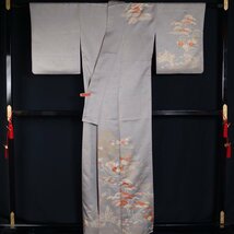 着物セット 訪問着・袋帯 2点 セット Mサイズ 磯辺に松竹梅模様 刺繍 唐織 中古 訪問着 リサイクル着物 正絹 女性和服 京都きもの天陽_画像4