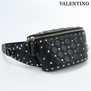  used Valentino waist bag lady's brand VALENTINO lock studs body bag leather black bag 
