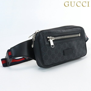 中古 グッチ ウエストバッグ メンズ ブランド GUCCI ソフトGGスプリーム ベルトバッグ PVC 474293 K9RRN 1095 ブラック バッグ