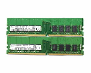 ◇SK hynix 16GBx2枚セット 32GB分 PC4-2666V-E DDR4 ECC Unbuffered 2Rx8 hp Z2 Workstation等対応 DELL Precision 3430/3630等対応