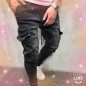 SALE！　ストリート系　デニムジョガーパンツ　サイドポケット　オルチャン　韓国風