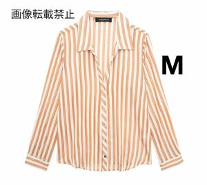 orange vintage ヴィンテージ レトロ ストライプ 柄 シャツ ブラウス トップス Mサイズ レディース★ZARA 好きな方に★春新作 新品未使用★