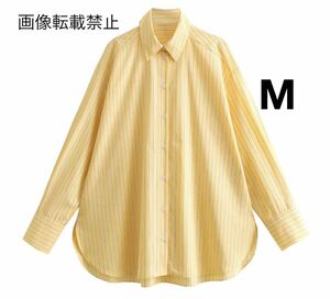 yellow vintage ヴィンテージ レトロ ストライプ 柄 シャツ ブラウス トップス Mサイズ レディース★ZARA 好きな方に★春新作 新品未使用★