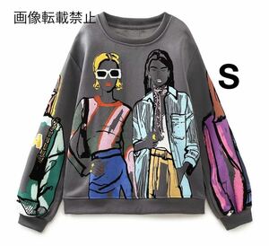 vintage Vintage retro girl print sweat sweatshirt tops S size lady's *ZARA liking . person .* spring new work new goods unused *