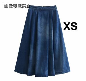 vintage ヴィンテージ レトロ デニム ロング フレアスカート ボトムス XSサイズ レディース★ZARA 好きな方に★2024 春新作 新品未使用★