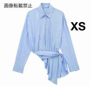 blue vintage ヴィンテージ レトロ ストライプ 柄 シャツ ブラウス トップス XSサイズ レディース★ZARA 好きな方に★2024 早春新作 新品★