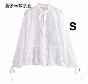 vintage ヴィンテージ レトロ シアー ドット フリル ブラウス トップス Sサイズ レディース★ZARA 好きな方に★2024 S/S 春新作 新品★