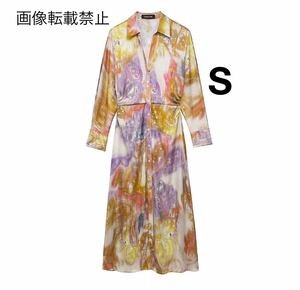 vintage ヴィンテージ レトロ 柄 ロング ワンピース Sサイズ レディース★ZARA 好きな方に★2024 S/S 春新作 新品未使用★