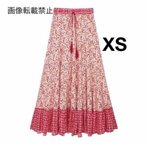 vintage ヴィンテージ レトロ 柄 タッセル エスニック ロング フレアスカート ボトムス XSサイズ レディース★ZARA 好きな方に★春新作新品