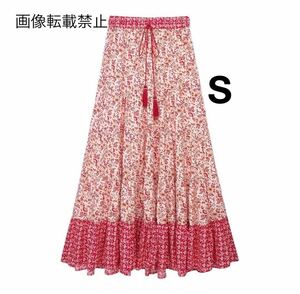 vintage ヴィンテージ レトロ 柄 タッセル エスニック ロング フレアスカート ボトムス Sサイズ レディース★ZARA 好きな方に★春新作 新品