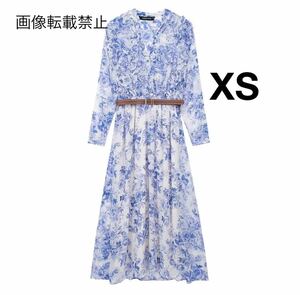 vintage ヴィンテージ レトロ ベルト付き フラワー 花柄 ロング ワンピース XSサイズ レディース★ZARA 好きな方に★春新作 新品未使用★