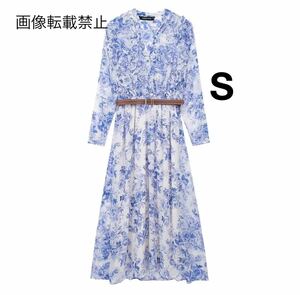 vintage ヴィンテージ レトロ ベルト付き フラワー 花柄 ロング ワンピース Sサイズ レディース★ZARA 好きな方に★春新作 新品未使用★