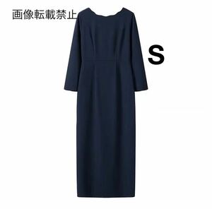 navy vintage ヴィンテージ レトロ バックオープン ロング ワンピース Sサイズ レディース★ZARA 好きな方に★2024 春新作 新品未使用★