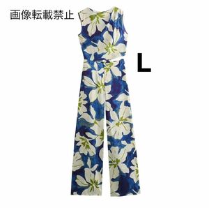 vintage ヴィンテージ レトロ フラワー 花柄 カット オールインワンパンツ Lサイズ レディース★ZARA 好きな方に★春新作 新品未使用★