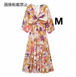 vintage ヴィンテージ レトロ フラワー 花柄 ロング ワンピース Mサイズ レディース★ZARA 好きな方に★2024 S/S 春新作 新品未使用★