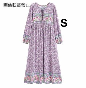 vintage ヴィンテージ レトロ 柄 花柄 エスニック ロング ワンピース Sサイズ レディース★ZARA 好きな方に★2024 S/S 春新作 新品未使用★