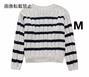 vintage ヴィンテージ レトロ ボーダー 柄 ニット セーター トップス Mサイズ レディース★ZARA 好きな方に★2024 春新作 新品未使用★