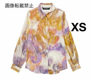 vintage ヴィンテージ レトロ 柄 シャツ ブラウス トップス XSサイズ レディース★ZARA 好きな方に★2024 S/S 春新作 新品未使用★