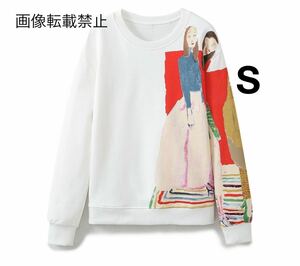 vintage ヴィンテージ レトロ ガールプリント スウェット トレーナー トップス Sサイズ レディース★ZARA 好きな方に★春新作 新品未使用★