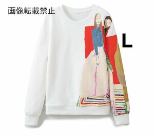 vintage ヴィンテージ レトロ ガールプリント スウェット トレーナー トップス Lサイズ レディース★ZARA 好きな方に★春新作 新品未使用★