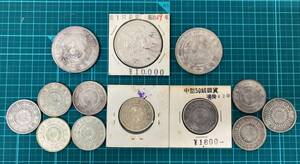 #5424 新1円銀貨 大型明治25・27・29年3個旭日50銭銀貨明治40年・41年・42年10個 日本古銭 銀貨コインコレクション