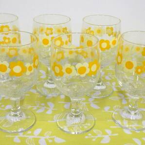 #5602A 昭和レトロポップ SASAKI GLASS Lovely6 RTEMWARESET グラス6客セット イエロー オレンジ 花柄 ガラスコップ 当時物の画像3