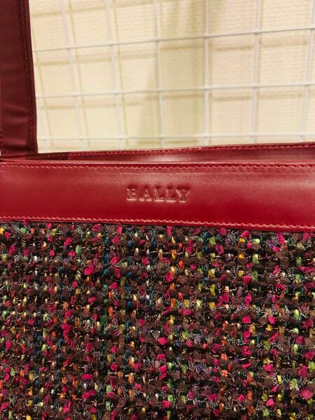 【美品】BALLY バリー　トートバッグ　 レザー　織物系　ボルドー　男女兼用　型掛け