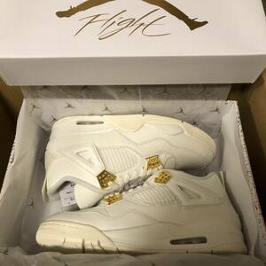 Nike WMNS AIR JORDAN 4 AJ4 Retro White & Gold US12 29CM AQ9129-170 ナイキ エア ジョーダン 4 ホワイト ゴールド