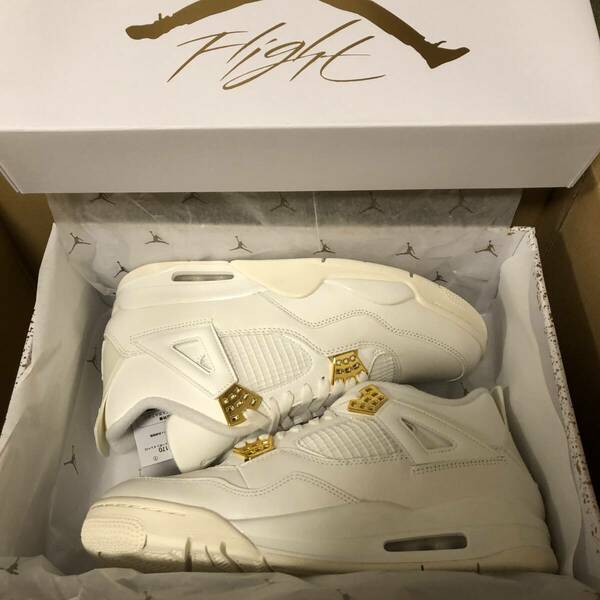 Nike WMNS AJ4 Retro White & Gold US12 29CM AQ9129-170 ナイキ エア ジョーダン 4 ホワイト ゴールド